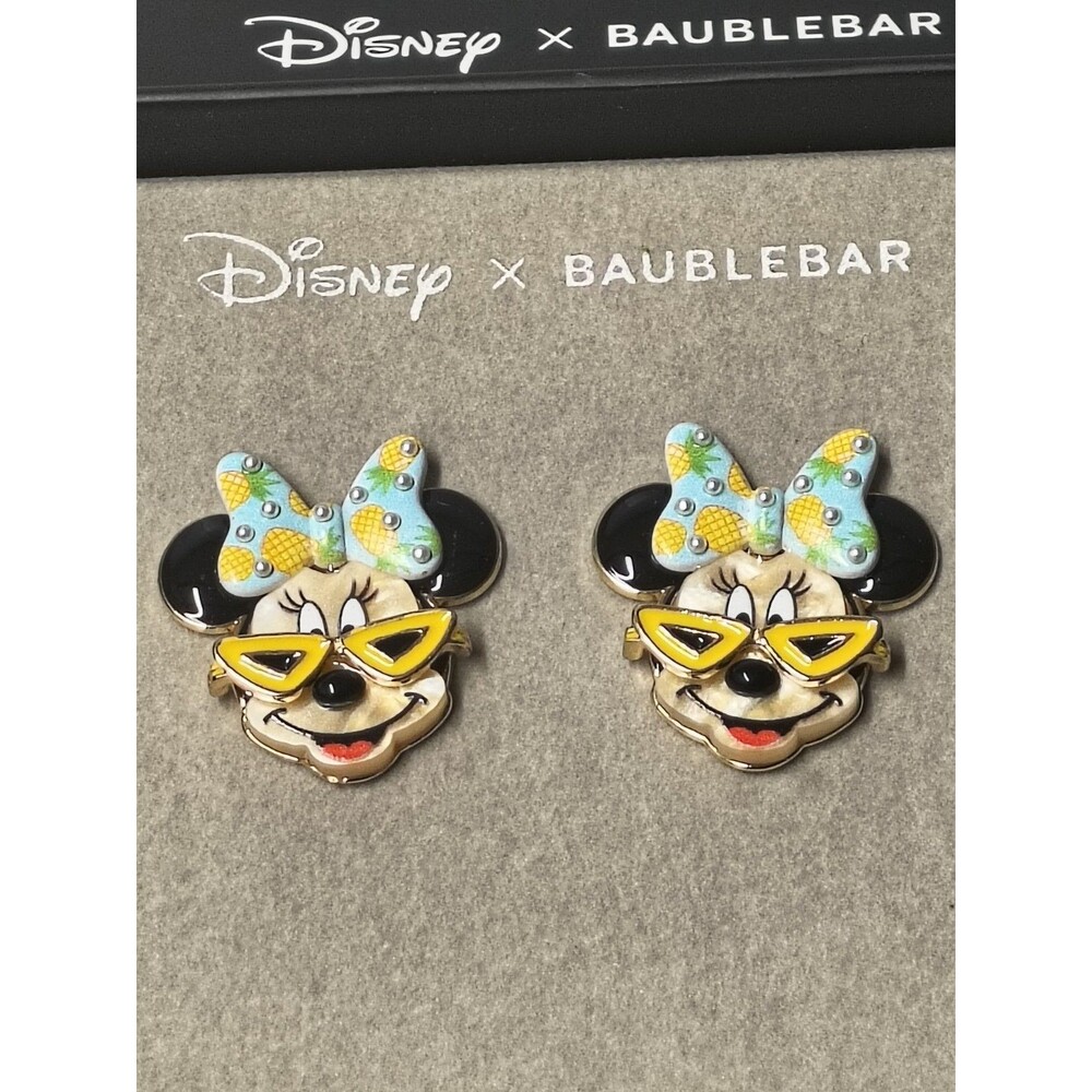 2 Disney X Baublebar Minnie Mouse Flower Bow & Pineapple Bow Stud Earrings - Picture 2 of 6